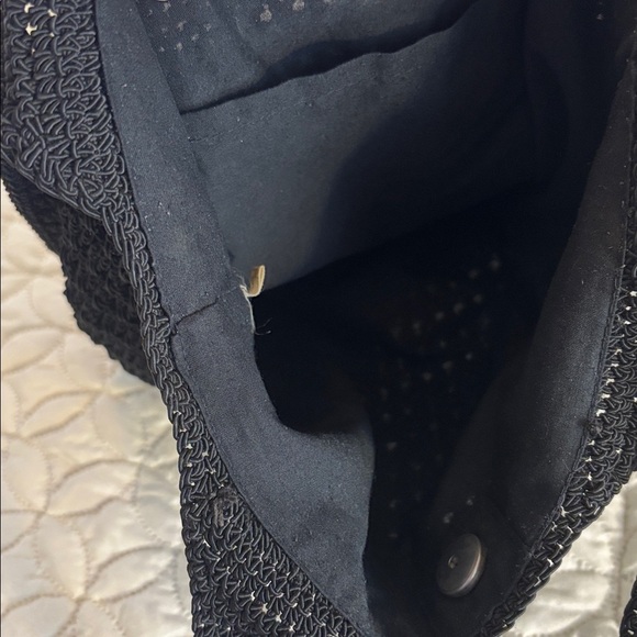 Black Slouch Crochet Knit Shoulder Bag with Snap Closure and inside Open Pocket - Picture 12 of 12